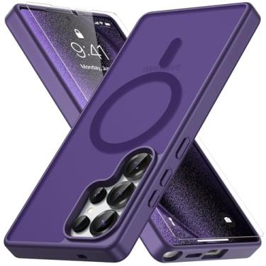 Imagem de Vansdon Capa para Samsung Galaxy S25 Ultra, compatível com MagSafe, capa protetora fina fosca translúcida magnética com 1 protetor de tela - proteção contra quedas de grau militar (roxo escuro)