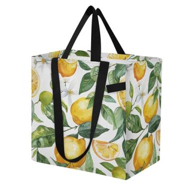 Imagem de SEHANY Sacolas de compras reutilizáveis de verão limão com alças reforçadas, bolsa de compras de lona dobrável à prova d'água de grande capacidade para viagem, cozinha, praia