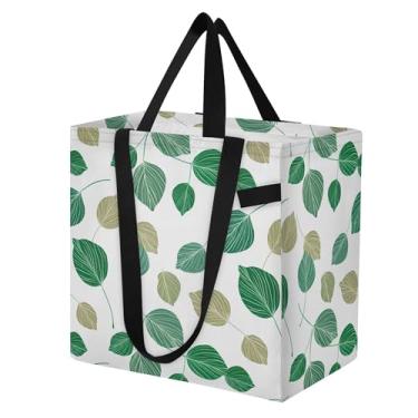 Imagem de SEHANY Sacolas de compras reutilizáveis de folhas verdes com alças reforçadas, bolsa de compras de lona dobrável à prova d'água de grande capacidade para viagem, cozinha, praia