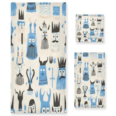Imagem de xigua Conjunto de toalhas de banheiro viking escandinavo absorvente macio 3 peças toalha de banho toalha de mão toalhas decorativas para banheiro, academia, hotel, praia, piscina