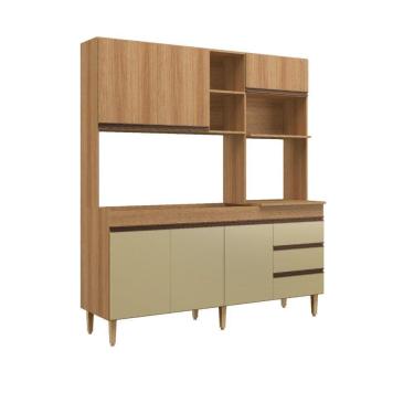 Imagem de Armário De Cozinha Compacta Em Mdp Mel E Areia 1,95 X 1,85