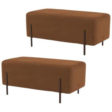 Imagem de Kit 2 Puffs Decorativos 90cm Base Aço Status C-262 Veludo Telha - Domi