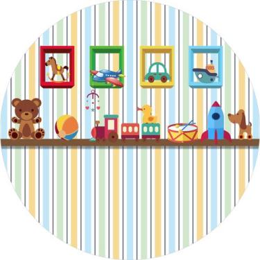 Imagem de Painel de Lona Redondo Quarto de Brinquedos Alegria Listras - Fabrika 