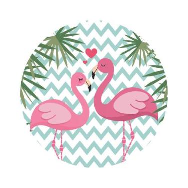 Imagem de Painel De Tecido Sublimado Redondo Flamingos Chevron Azul Claro C/Elás