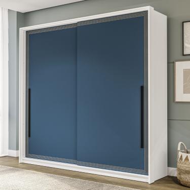 Imagem de Guarda Roupa Casal 2 Portas de Correr Valência Politorno - Branco com Azul