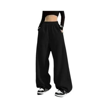 Imagem de Calças Femininas De Perna Larga Com Cintura Elástica E Bolso, Confortá