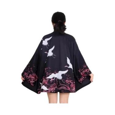Imagem de Cardigã Feminino Vintage Com Estampa De Kimono Samurai Japonês, Camisa