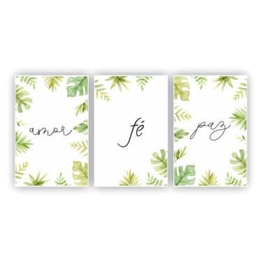 Imagem de Kit Quadros Decorativos Sala 3Peças 80X60 Amor Fé Paz Floral