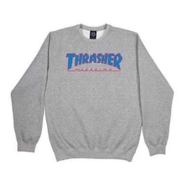 Imagem de Moletom Thrasher Magazine Careca Outlined - Cinza Mescla/Azul-Masculino