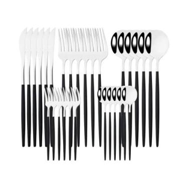 Imagem de Conjunto De Talheres De Aço Inoxidável Dourado Branco 30 Peças Faca Ga