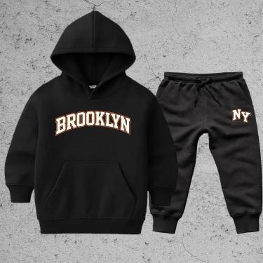 Imagem de Conjunto Infantil Moletom Brooklyn Inverno Moleton Blusa com Capuz Calça Moletom NY Quentinho-Unissex