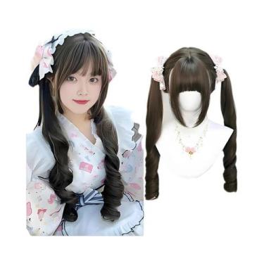 Imagem de Peruca De Cosplay Ondulada Longa Dourada Chocolate Com Rabo De Cavalo 