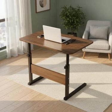 Imagem de Mesa Marrom Computador Notebook C/ Rodinhas Altura Ajustável - Yeet