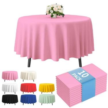 Imagem de Toalha de Mesa Fixwal 10 Unidades 213cm Redonda Descartável Rosa