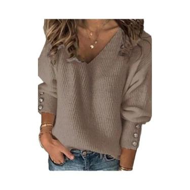 Imagem de Suéter Feminino De Tricô Gola V Outono Inverno Ajuste Fino Manga Longa
