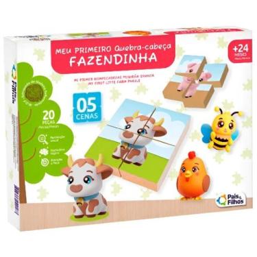 Imagem de Kit 5 Quebra Cabeca Infantil Madeira Mdf Animais Da Fazenda - Pais & F