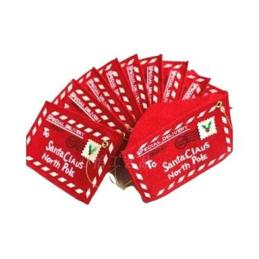 Imagem de Envelope De Feltro Vermelho Do Papai Noel Com Árvore De Natal Bordada,