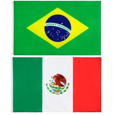 Imagem de  Kit Bandeira Do Brasil + Bandeira Do México Dupla Face 150 X 90 Cm - 