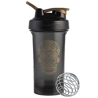 Imagem de BlenderBottle Sugar Skull Shaker Bottle Pro Series Perfeito para Shakes de Proteína e Pré-Treino, 700 ml, Preto/Dourado