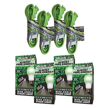 Imagem de MiracleLED 602581 Kit de sistema de iluminação com cabo de soquete único pronto para LED com quase livre Energy Green Stasis LED Lite (pacote com 4)