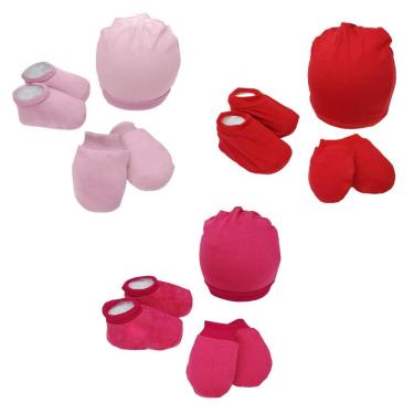 Imagem de 2 Kit Maternidade Menina Touca Luva Meia Bebe para Enxoval Recem Nascido Gorro Infantil para Inverno