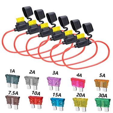 Imagem de Elefama Porta-fusíveis de calibre 12 ATC/ATO 6 peças à prova d'água em linha com 55 peças de fusíveis de carro padrão 1A, 2A, 3A, 4A, 7,5A, 10A, 15A, 20A, 25A, 30A, fusíveis automotivos de substituição