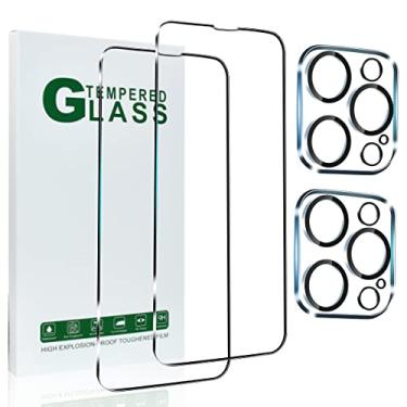 Imagem de [Pacote com 2 + 2] Protetor de tela compatível com iPhone 14 Pro Max (6,7 polegadas) com protetor de lente de câmera, HD transparente, resistente a arranhões, rigidez 9H, sem bolhas,