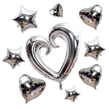 Imagem de AnnoDeel Balões prateados em formato de estrela de coração, 81,28 cm, prateados, com estrela de coração, balões de Mylar para chá de bebê, decorações de casamento, decorações de festa de amor