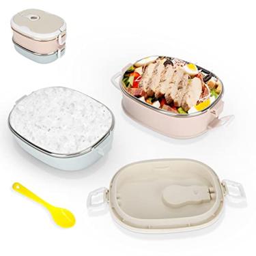 Imagem de Pilipane Conjunto de louça de lancheira bentô com isolamento térmico,recipientes de almoço para crianças, lancheira de aço inoxidável, recipientes de alimentos frios e quentes para escola, escritório, viagens ao ar livre (2 camadas)