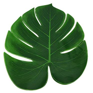 Imagem de OKJHFD 12 pçs Monstera Leaf Table Flag Planta falsa porta-copos decorativo para talheres para decoração de casa decoração de parede familiar (35 x 29 cm/13,77 x 11,41 pol.)