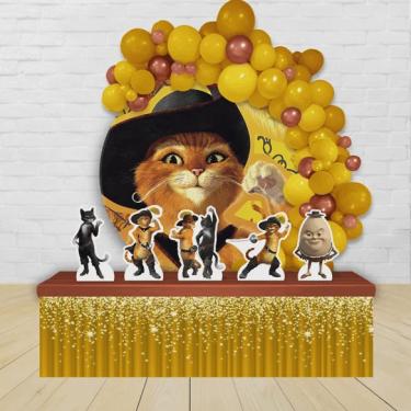 Imagem de Kit festa Painel Redondo Decoração Gatos de Botas + Displays