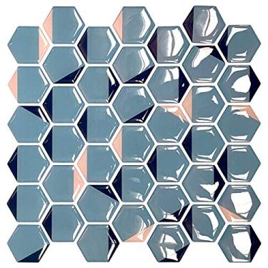 Imagem de Pastilha Adesiva Hexagonal Azul Kit 4 Placas Adesivo 3 M