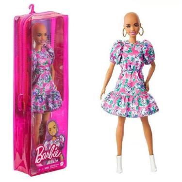 Imagem de Boneca Barbie Fashionista Sem Cabelo Com Vestido Floral Modelo 150 Mat