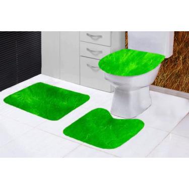 Imagem de Tapete Banheiro Slim Pelucia Antiderrapante Kit 3 Peças Verde Pistache
