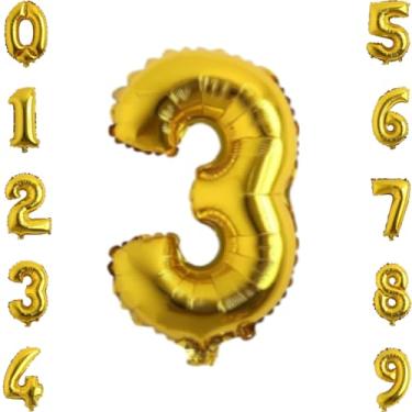 Imagem de Balão Numero Metalizado 75cm Dourado, Balão Metalizado Numero Gigante, Balão De Número Grande Metalizado 75cm, Flutua (N3)
