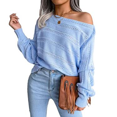 Imagem de Blusa Feminina, Pulôver de Manga Longa Gola Redonda Casual Moda de Malha Top Feminino para Fora para Senhora (L)