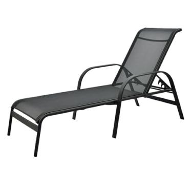 Imagem de Lux Móveis Espreguiçadeira Sling Reta em Tela Sling, Jardim, Preta, Ideal para Áreas Externas, Banho de Sol