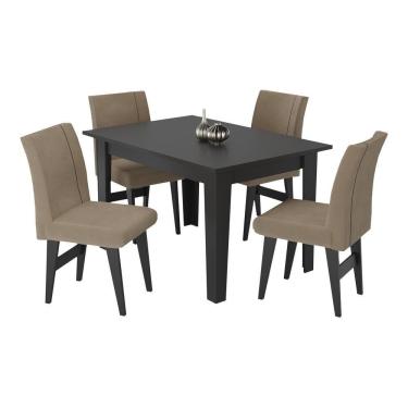 Imagem de Conjunto Mesa de Jantar 120 cm com 4 Cadeiras Tokio Multimóveis EX1004 Preto/Mascavo
