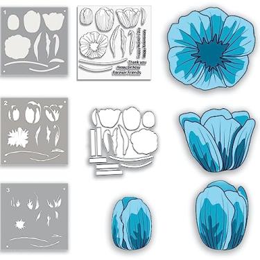 Imagem de Alinacutle Conjunto de carimbos de tulipa recortados, estêncil, estêncil de camadas, matriz de corte de metal para fazer cartões artesanais, álbum de recortes, modelo de artesanato de papel