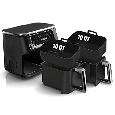 Imagem de Forros de silicone para fritadeira a ar 10 litros para Ninja DZ401/DZ550/DZ302, MMH 2 peças retangulares de grau alimentício panela de silicone reutilizável substituição acessórios de cesta de