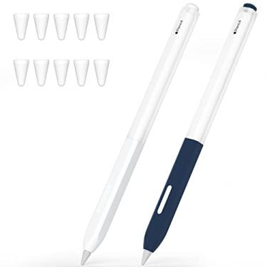 Imagem de JOOSKO Estojo compatível com Apple Pencil Pro/Apple Pencil 2ª geração, design clássico, 2 pacotes de capa fina de silicone macio, [com 10 capas de ponta de silicone] (azul escuro, branco)