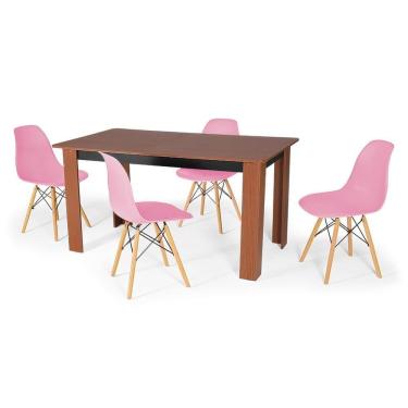 Imagem de Conjunto Mesa De Jantar 150x80cm Com 4 Cadeiras Rosa