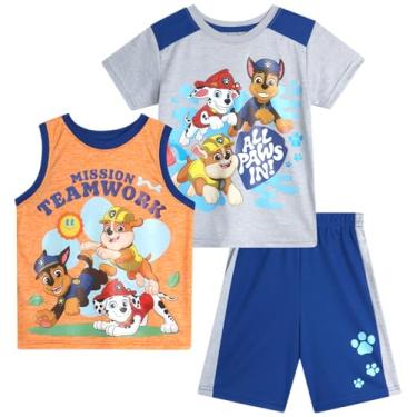 Imagem de Nickelodeon Camiseta de verão para meninos Patrulha Canina, regata e conjunto curto (bebê/meninos), Cinza claro/laranja/azul surfe, 4