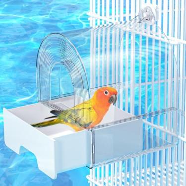 Imagem de Gaiola de banho grande para pássaros, suprimentos para animais de estimação, calopsita, banheira transparente com gaveta inferior para papagaios pequenos periquitos espaçosos, chuveiro portátil para a