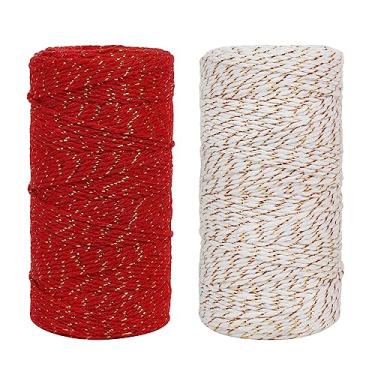 Imagem de Tenn Well 200 m Algodão Bakers Twine para Natal Feriados DIY Artes decorações de fios Açougueiros de assar (2 unidades), Red + White