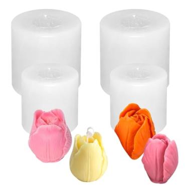 Imagem de 4 moldes de tulipa 3D moldes de vela de tulipa molde de silicone de flor de tulipa para fabricação de velas, moldes de silicone para cera de soja, cera de abelha, fabricação de velas, artesanato em