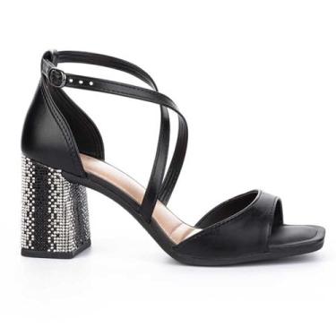 Imagem de Sandália Feminina Salto Bloco Preto Pedrarias Tanara T8114-0001