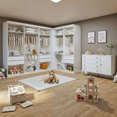 Imagem de Quarto Infantil Conjunto Closet Valentina com Cômoda 1 Porta 4 Gavetas Aurora Branco