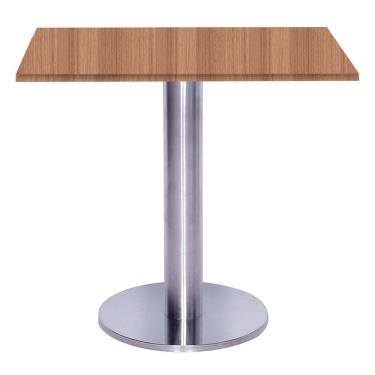 Imagem de Mesa Beta Big Inox 75 cm (Alt) Disco Redondo Tampo MDP Quadrado 70 cm (Larg) x 2,50 cm (Alt) Noce Naturalle