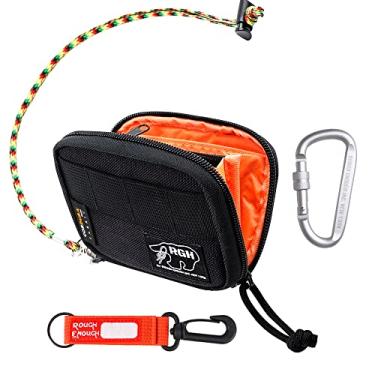 Imagem de Carteira Rough Enough para homens, adolescentes e meninos, com porta-cartões, zíper, bolsa para moedas, pescoço, cordão e clipe para chaveiro, Preto/branco, 5*1*3.5 inch, Carteira com suporte de